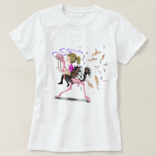 Girl and Ostrich T-Shirt Racing Team - Fun