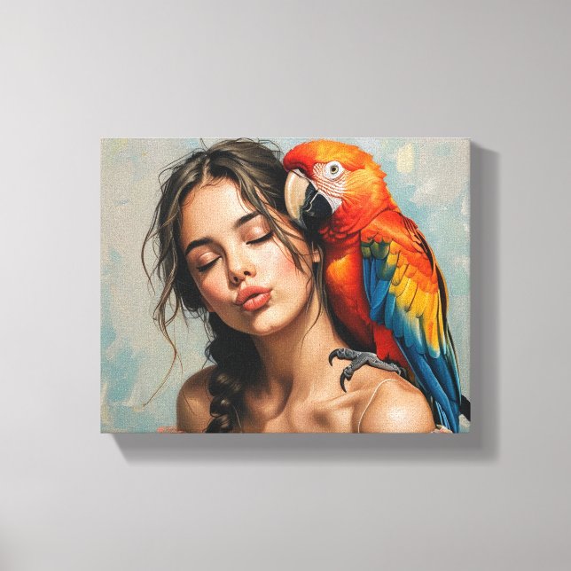 Girl and Parrot Canvas Art (Front)