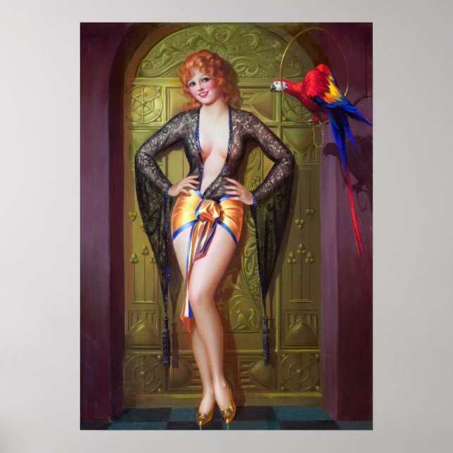 Girl and Parrot Pin Up Poster (Front)