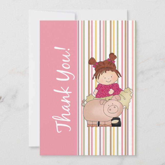 Girl and Pig Flat Thank You Card (Front)