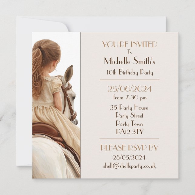 Girl And Pony Birthday Party Invitation (Front)