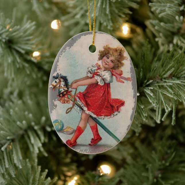 Girl and Pony Vintage Christmas Ornament (Tree)