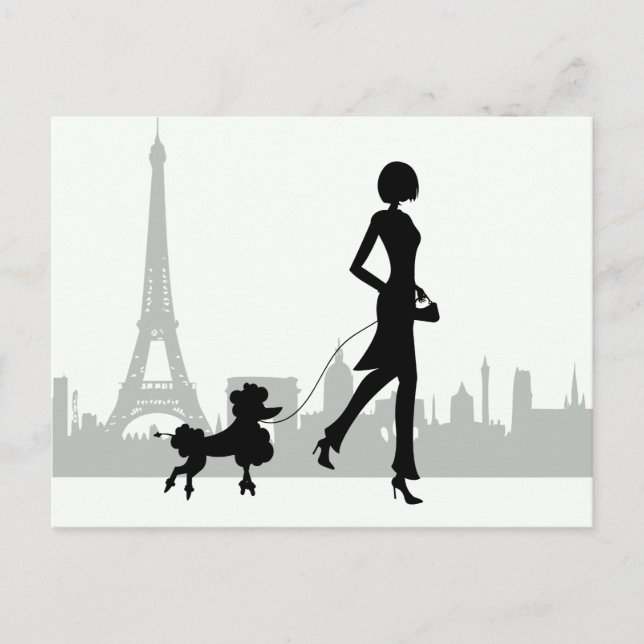 Girl and Poodle Paris Skyline Eiffel Tower Postcard (Front)