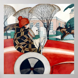 Girl and pug in an Automobile (1927) by Gerda Wege Poster