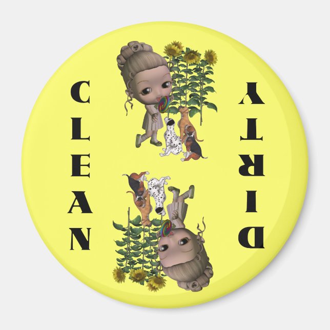 Girl And Puppies Cute Dishwasher Magnet (Front)