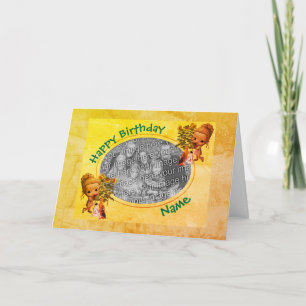 Girl And Puppies Photo Frame Birthday Card