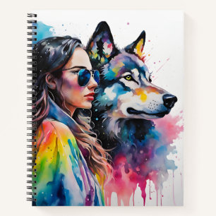 Girl and rainbow Wolf  Notebook