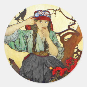 Girl and Raven Moravian Teacher Choir Classic Round Sticker