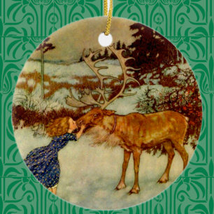 Girl and reindeer Christmas 🎄 Ceramic Tree Decoration
