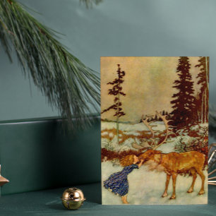 Girl and Reindeer Postcard