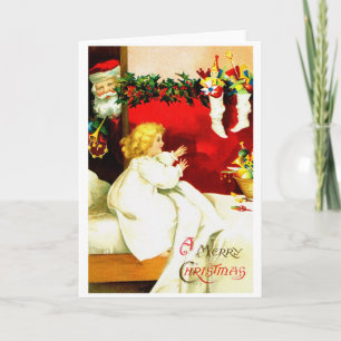 Girl and Santa on Christmas Eve Holiday Card
