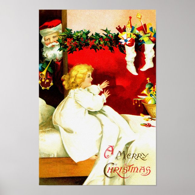 Girl and Santa on Christmas Eve Poster (Front)