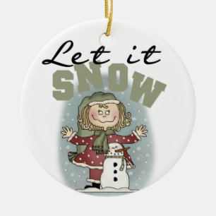 Girl and Snowman Let it Snow Keepsake Ornament