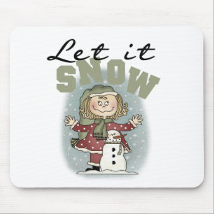 Girl and Snowman Let it Snow T-shirts Mouse Mat