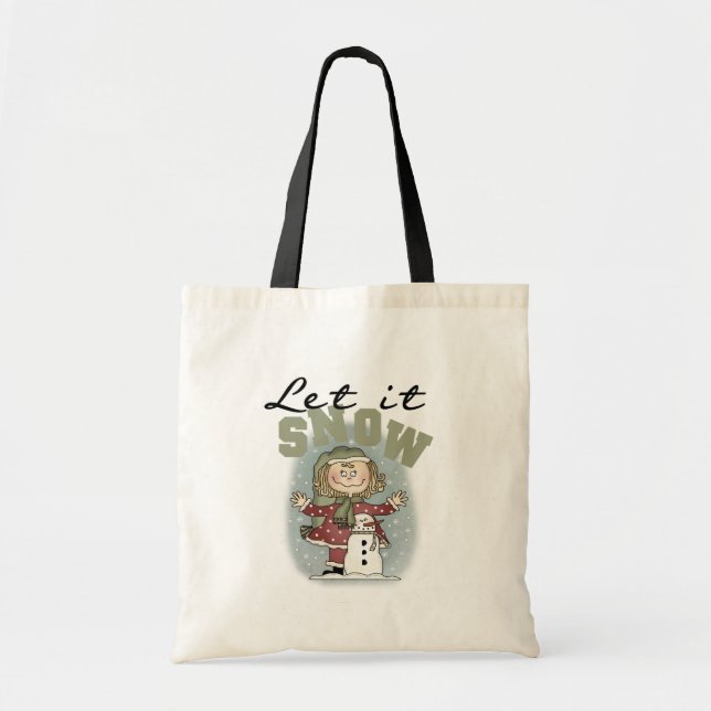 Girl and Snowman Let it Snow T-shirts Tote Bag (Front)