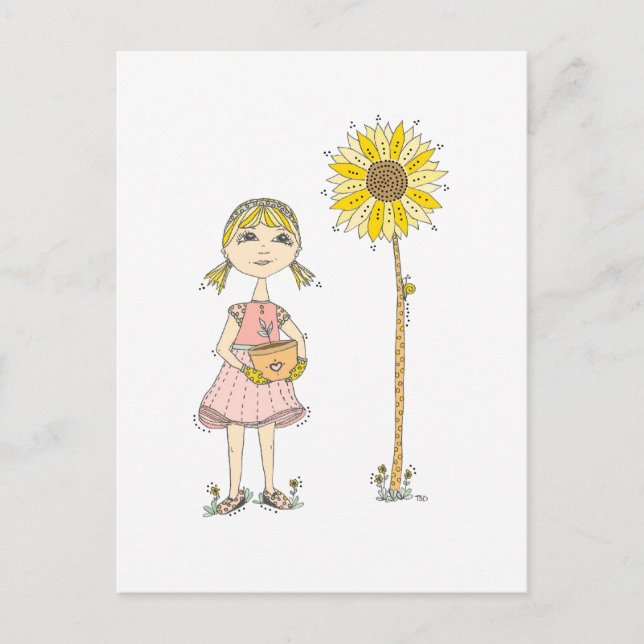 Girl and Sunflower Postcard (Front)