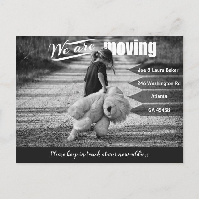 Girl and Teddy Bear | Moving Announcement Card (Front)