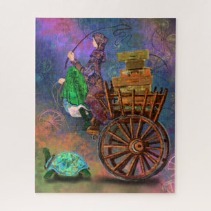 Girl and Turtle Vintage Drawing Fantasy Fairytale Jigsaw Puzzle