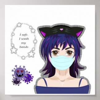 Girl and virus. Manga style Poster