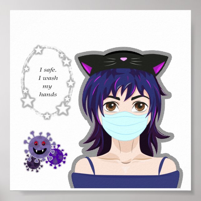 Girl and virus. Manga style Poster (Front)