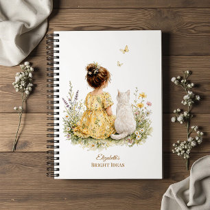 Girl and White Cat Notebook