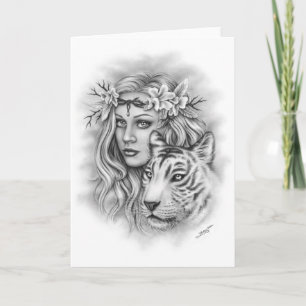 Girl and White Tiger Strength Greeting Card