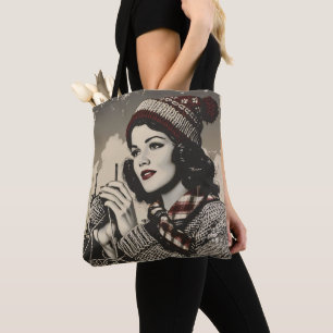 Girl and Yarn Vintage Tote Bag