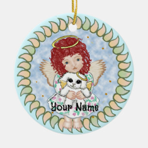 Girl Angel Holding Dog Ceramic Tree Decoration