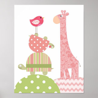 Girl animals poster for nursery and kids rooms
