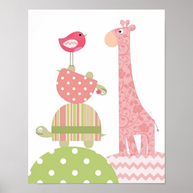 Girl animals poster for nursery and kids rooms (Front)