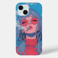 girl anime blue and red illustration smoke