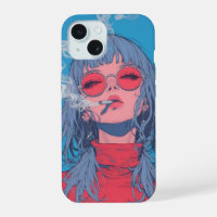 girl anime blue and red illustration smoke