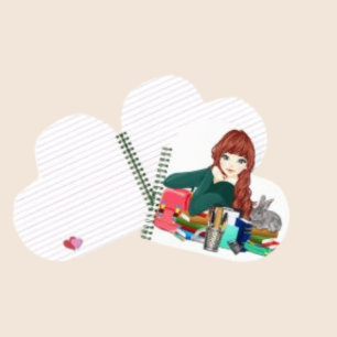 Girl Anime Books and Rabbit Heart Shape Notebook