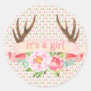 Girl Antler Its A Girl Tribal Baby Shower Stickers
