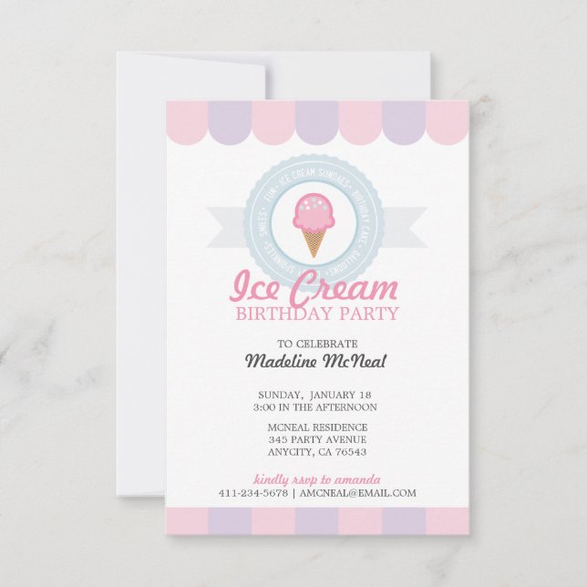 girl ANY AGE ice cream BIRTHDAY PARTY Invitation (Front)