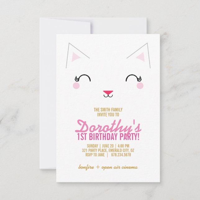 girl ANY AGE kitty CAT BIRTHDAY party PINK Invitation (Front)
