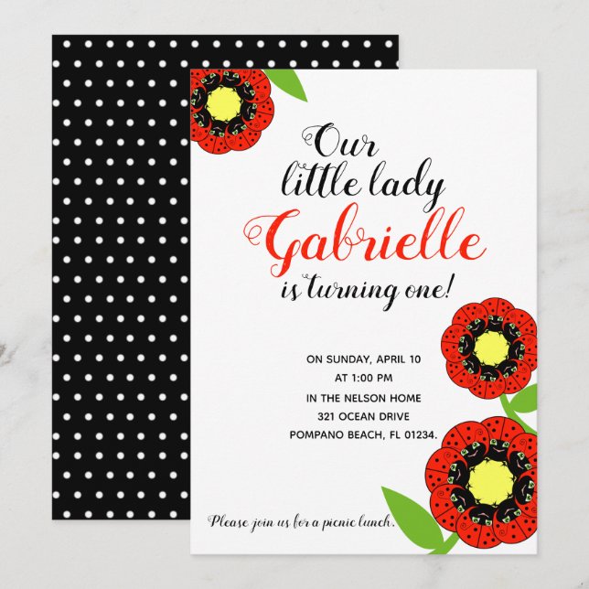 girl ANY AGE ladybug BIRTHDAY PARTY picnic Invitation (Front/Back)