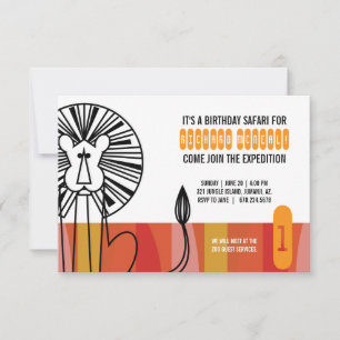 girl ANY AGE retro lion SAFARI BIRTHDAY party Invitation