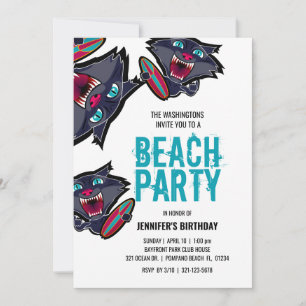 girl ANY AGE surf cat BEACH PARTY birthday Invitation