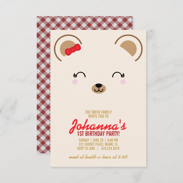 girl ANY AGE teddy BEAR PICNIC birthday party Invitation (Front/Back)