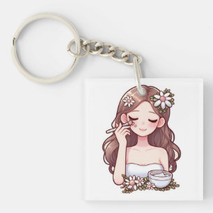 Girl applying skincare key ring