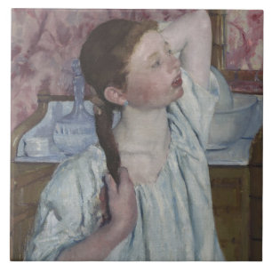 Girl Arranging Her Hair, 1886 (oil on canvas) Tile