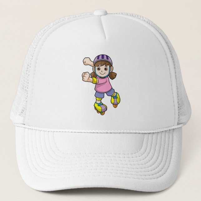 Girl as Skater with Skates & Helmet Trucker Hat (Front)