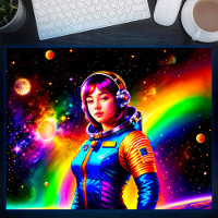 Girl Astronaut Space Stars Colourful Galaxy Art