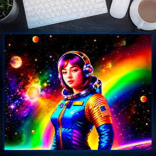 Girl Astronaut Space Stars Colourful Galaxy Art Poster