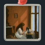Girl at a Sewing Machine (by Edward Hopper) Metal Tree Decoration<br><div class="desc">This design features a painting the American realist artist Edward Hopper (1882–1967). It is a quiet yet evocative depiction of solitude and introspection, themes that are often central to Hopper's work. The painting captures a young woman, the titular girl, sitting at a sewing machine, absorbed in her task. Hopper's distinctive...</div>