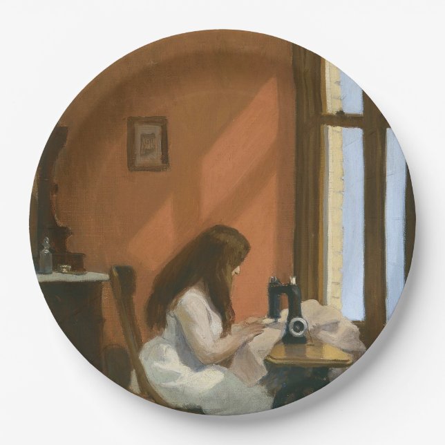 Girl at a Sewing Machine (by Edward Hopper) Paper Plate (Front)