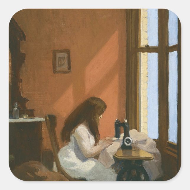 Girl at a Sewing Machine (by Edward Hopper) Square Sticker (Front)