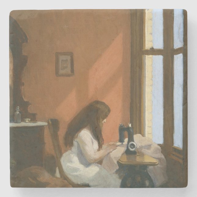 Girl at a Sewing Machine (by Edward Hopper) Stone Coaster (Front)