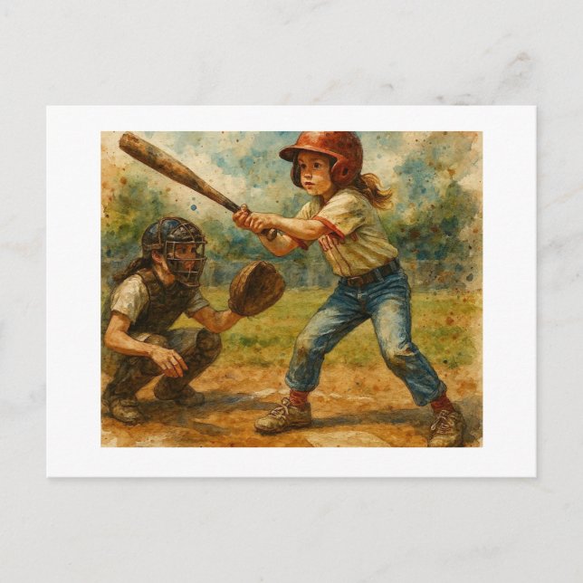 Girl At Bat,  Postcard (Front)